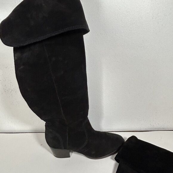 Frye Clara Over The Knee Suede Boots Size 6.5 Black Leather - Picture 4 of 9